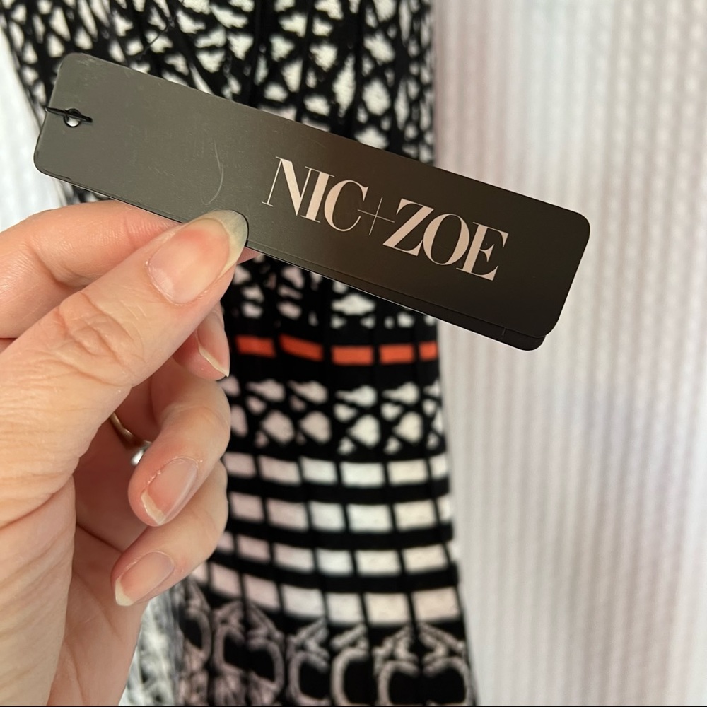 Nic + Zoe Bkack white orange sleeveless midi dress cotton blend zip back Small - Picture 2 of 11
